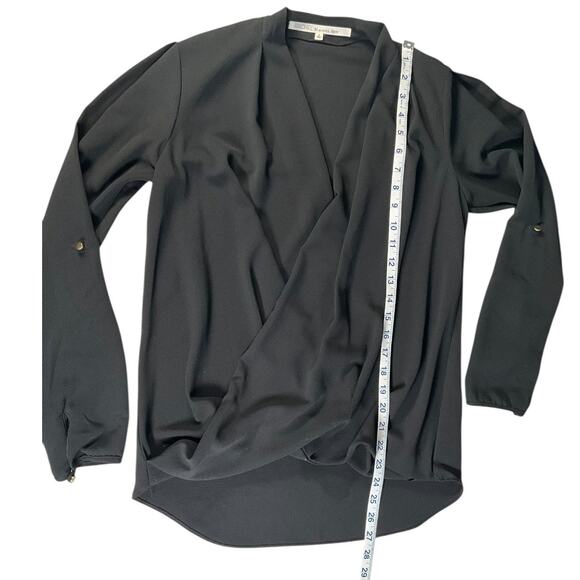 Rachel Rachel Roy Black Draped Wrap Blouse Long Sleeve High Low Top Women’s Sz S - Picture 7 of 9